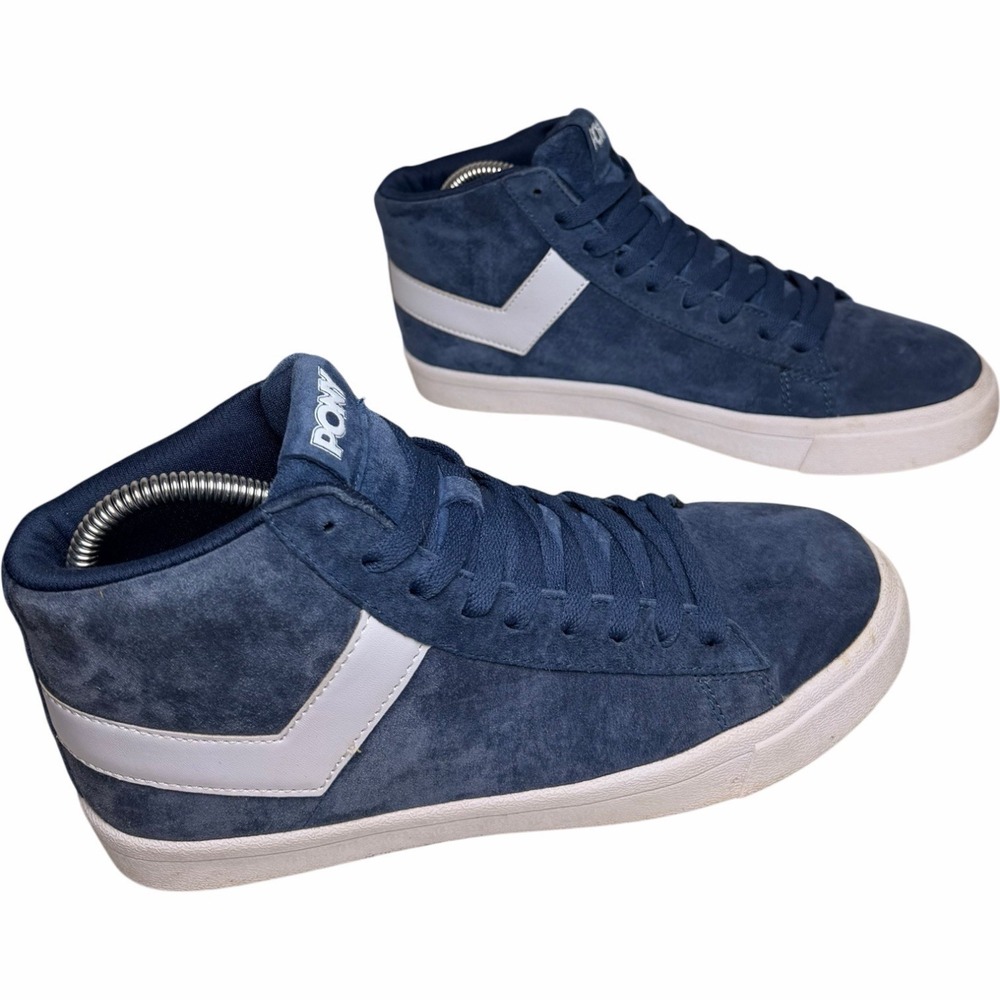 PONY Classic High Blue Suede High Top Sneakers Women's 8.5 White Logo Streetwear